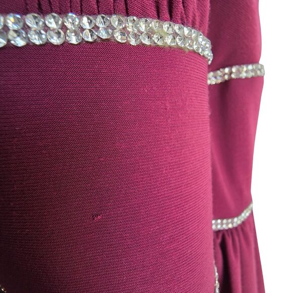 NWT OLEG CASSINI Wine Rhinestone Keyhole Sheath Gown 16 Formal - Picture 12 of 16